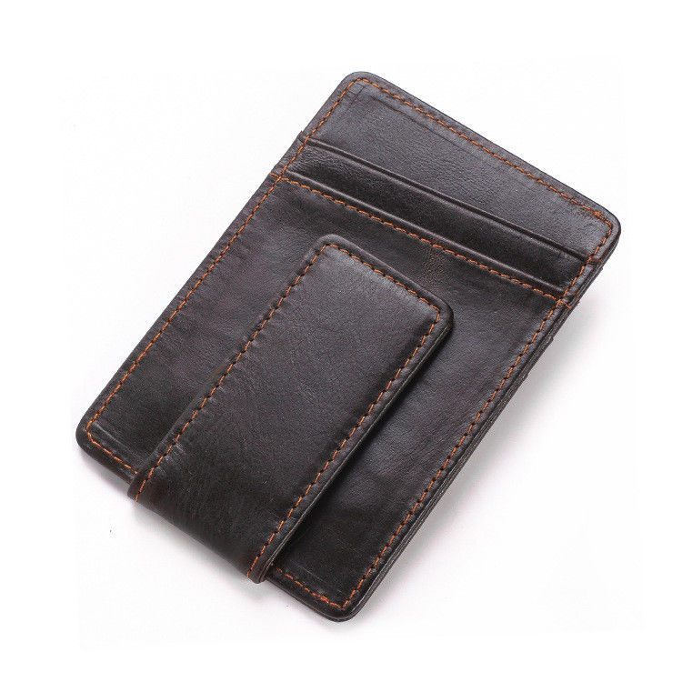 WALLET Leather Money Clip Wallet - Dark Brown